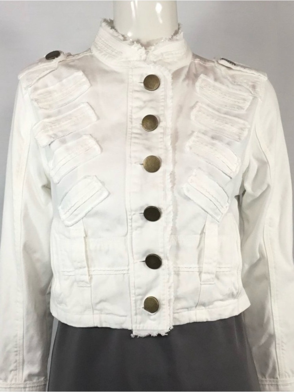 Cropped Denim Military Jacket